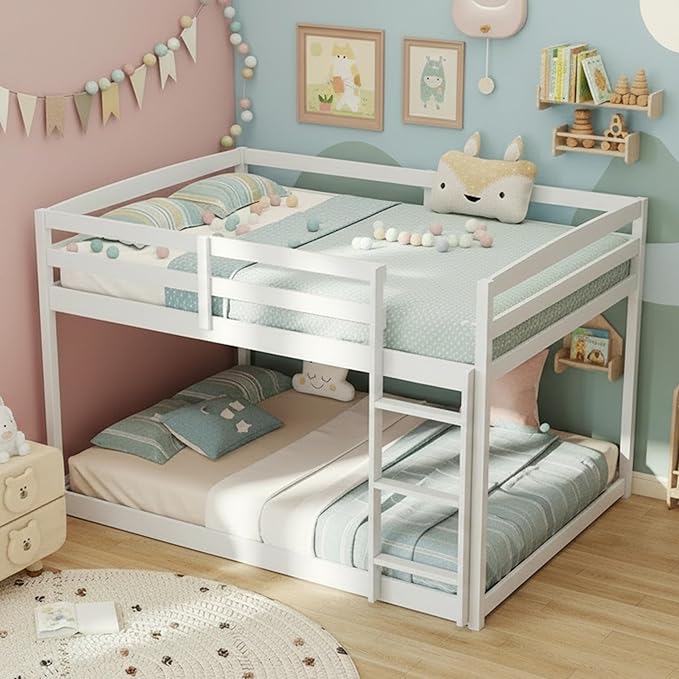KOMFOTT Low Bunk Bed Full Over Full, Solid Wood Full Bed Frame by KOMFOTT