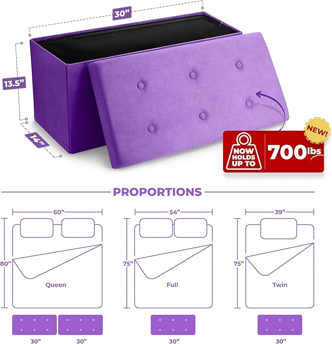 Sorbus Storage Ottoman Bench – Collapsible/Folding Bench Chest - Image 3