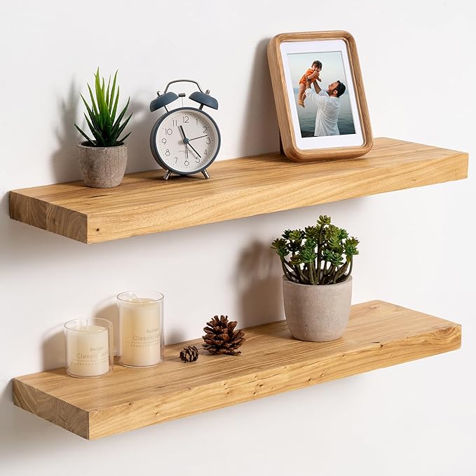 fuqing Floating Shelves for Wall, 24 inch Rustic Solid Elm Wood Floating Shelves by Fuqing