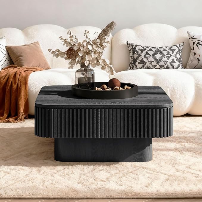 LKTART Coffee Table for Living Room, Accent Fluted Square Coffee Table - Image 2
