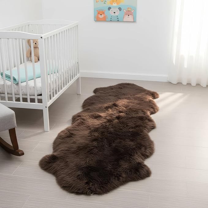 Natural & Genuine Dark Brown Sheepskin Rug, Real Fluffy Double Pelt 2x6 ft Fur - Image 4