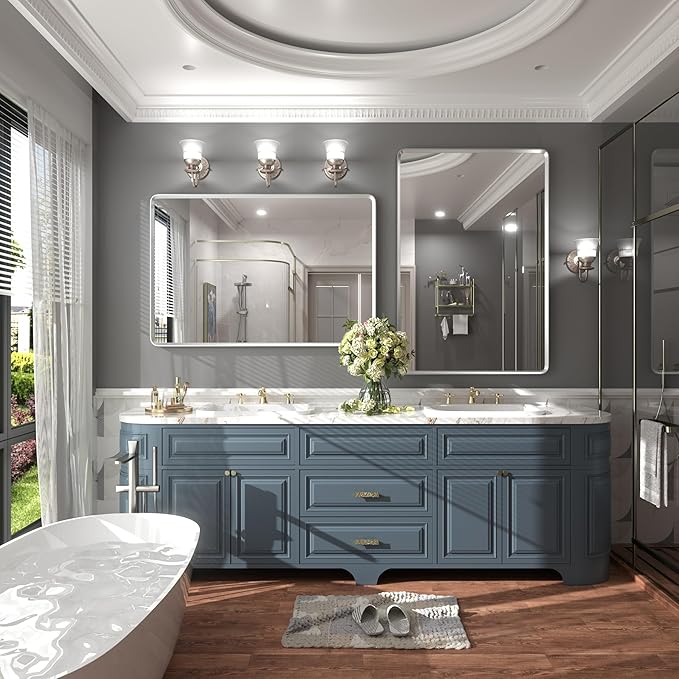 44x36 Inch Silver Framed Mirror, Brushed Nickel, Rounded Rectangle Mirror - Image 5