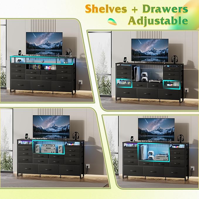 WLIVE Black TV Stand for 55, 65 inch TV, Entertainment Center - Image 6