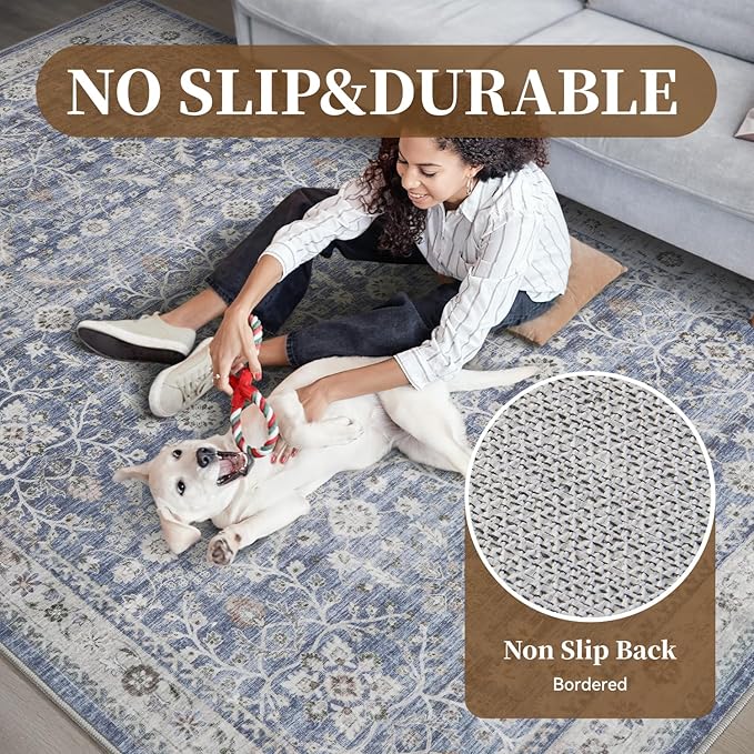 MontVoo-Vintage Area Rug 9X12 Blue Rugs - Image 4