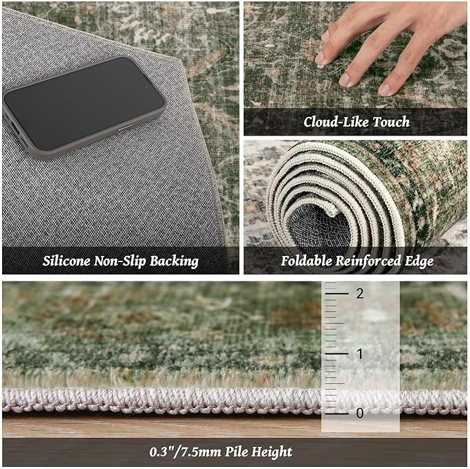 Washable 3x5 Entryway Rug, Boho Non-Slip Vintage Distress Small Rugs - Image 5