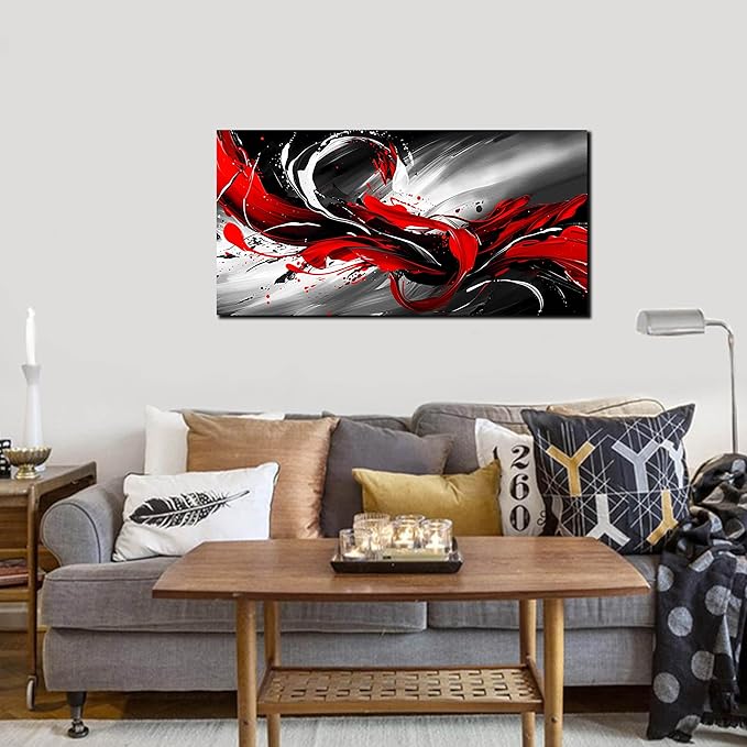 Black White and Red Abstract Print Picture Painting Large Canvas Wall Art - Image 4