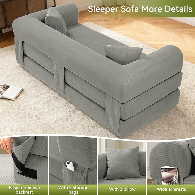 Convertible Futon Sofa Bed, Queen Sleeper Sofa Bed, Compressed Couch in a Box - Image 6
