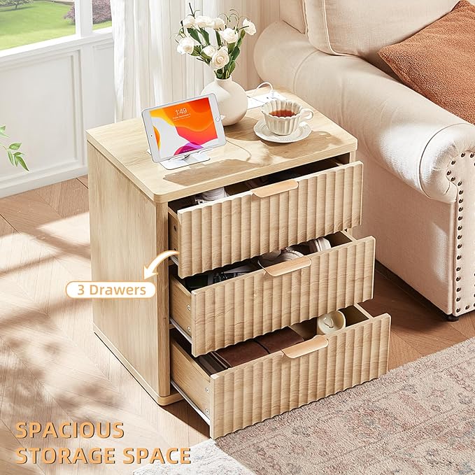 LEYAOYAO 48" Wide Fluted Dresser and 23" Nightstand Set of 2, Wooden Dresser & - Image 8