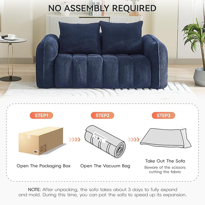 Corduroy Boneless Living Room Sets, Modern Upholstered Loveseat - Image 5