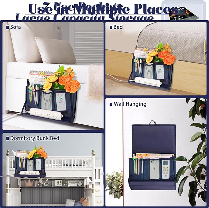 Bedside Storage Organizer with Power Strip Holder and Adjustable Straps Bed - Image 6