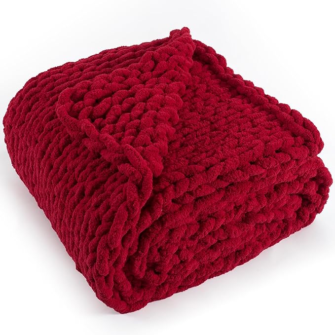 Chunky Knit Throw Blanket 50"X 60", 100% Handmade by LONGCREATE