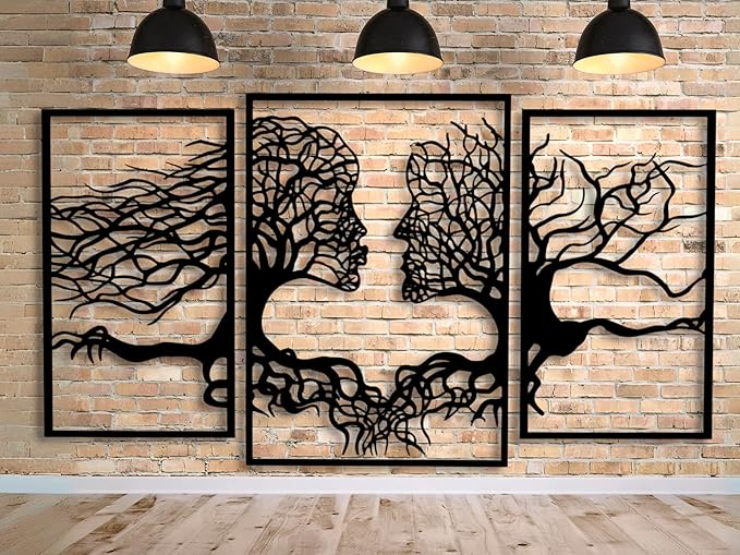 VAILLA Tree of Life Wall Wooden Art Abstract Tree Man Woman Face Large 3D by VAILLADesign