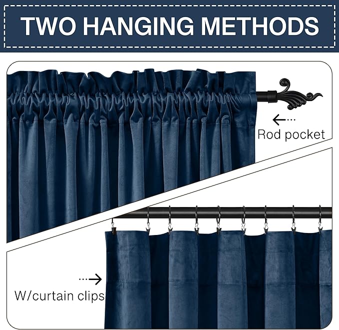 StangH Navy Blue Blackout Velvet Curtains - Image 3