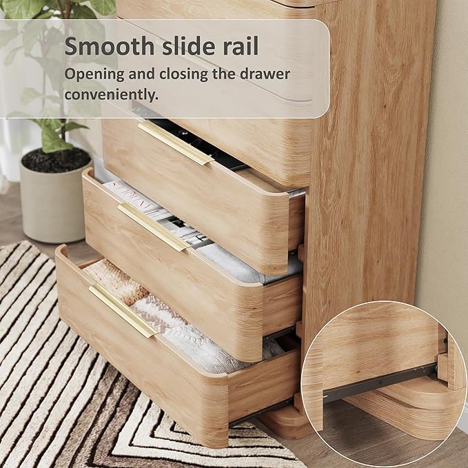 5 Drawer Dresser for Bedroom, Curved Profile Design, Wooden Closet - Image 4