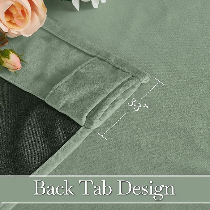 RYB HOME Mint Green Velvet Curtains 90 inches Long, Room Darkening, Floor-Length - Image 3