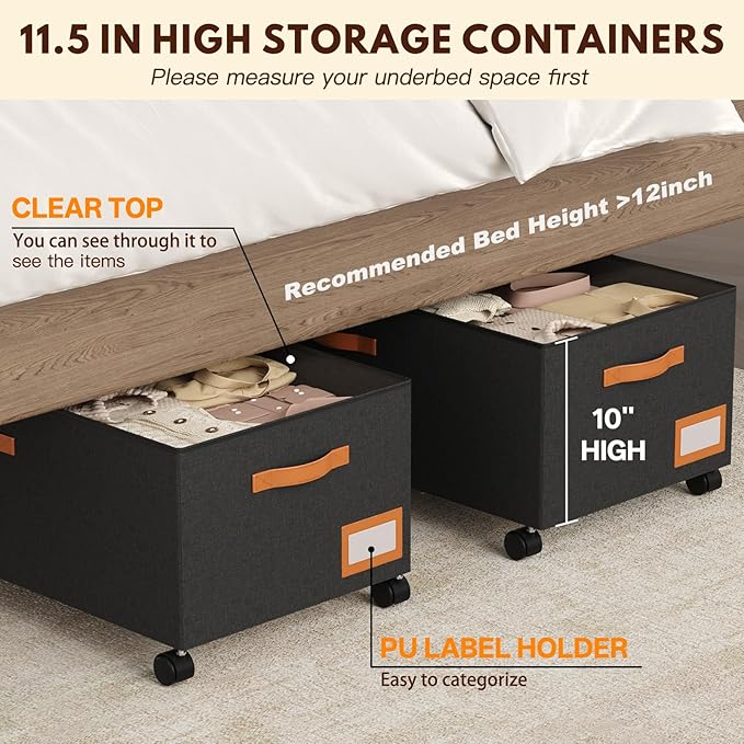 Under Bed Storage with Wheels, 12inch Tall Under Bed Storage XXL 80L, Under Bed - Image 3