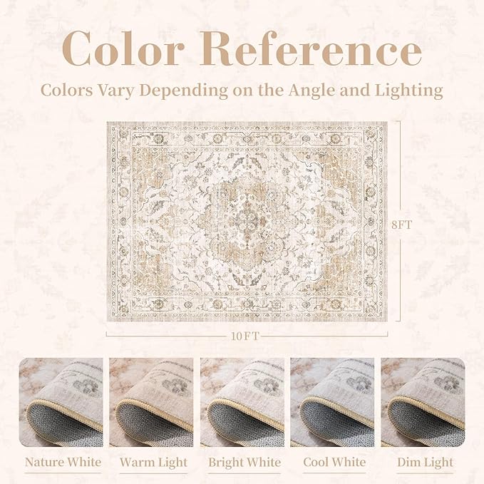 PADOOR 8X10 Area Rug, Rugs for Living Room, Soft Beige Rugs for Bedroom - Image 2