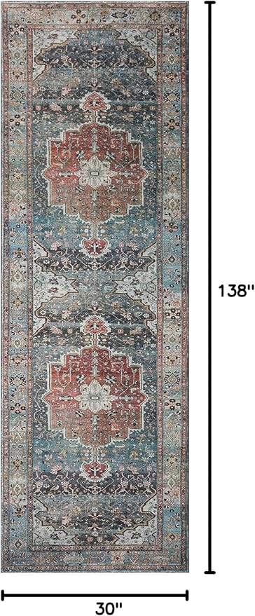 Loloi Margot Collection MAT-05 Ocean/Brick 2'-6" x 11'-6" Runner Rug feat. - Image 2