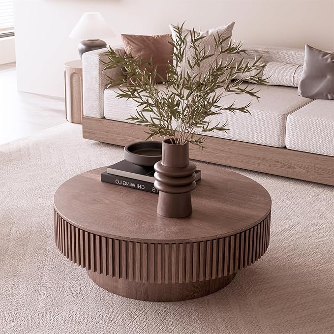 LKTART Round Coffee Table for Living Room, Accent Fluted Drum Coffee Table - Image 2