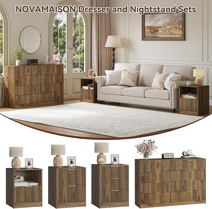 8 Drawer Dresser & Nightstand Set 3-Piece, 55” Wide Bedroom Dresser Set Night - Image 4