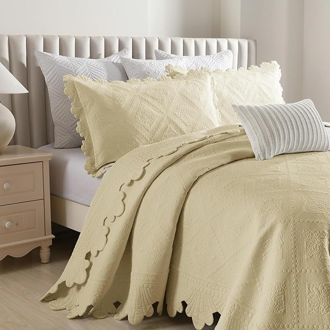 MarCielo 3-Piece 100% Cotton Oversized Bedspread Lightweight Quilt Coverlet - Image 9