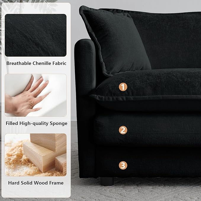 mikibama 41.4 Inch Single Seat Sofa, Chenille Comfy Deep Upholstered Couch - Image 4