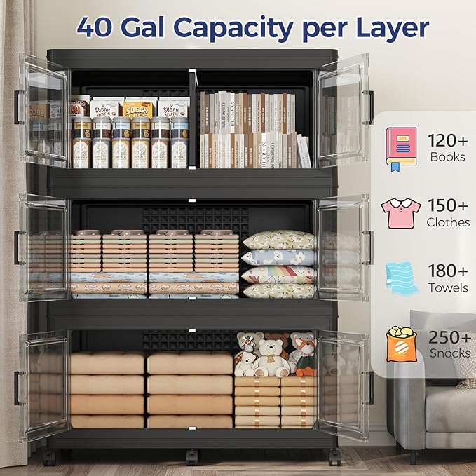 120GAL Storage Bins with Lid and Wheels, Stackable Closet Organizers and - Image 3