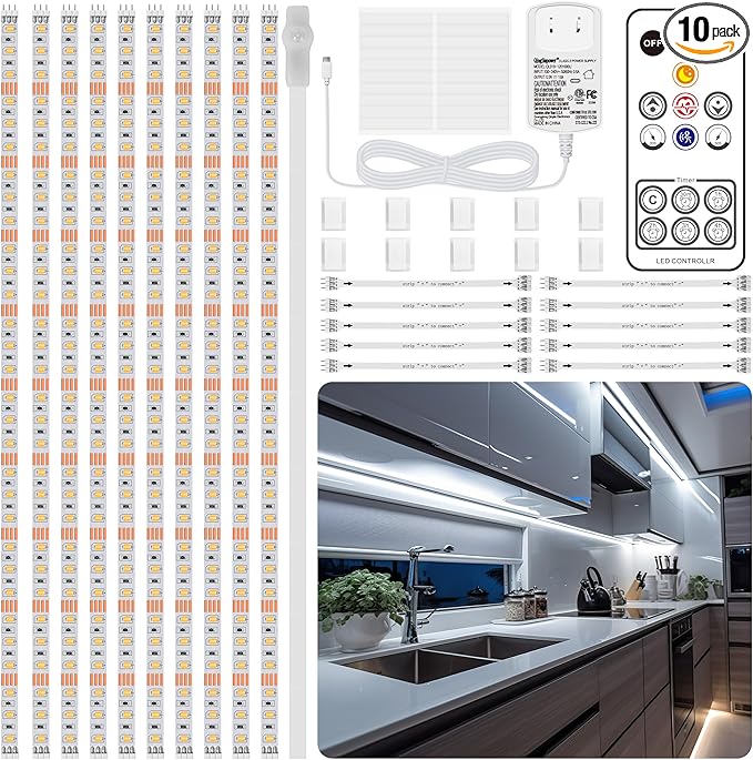 LAFULIT 10 PCS Under Cabinet Lights Kit, Motion Sensor LED Strip Lights by LAFULIT