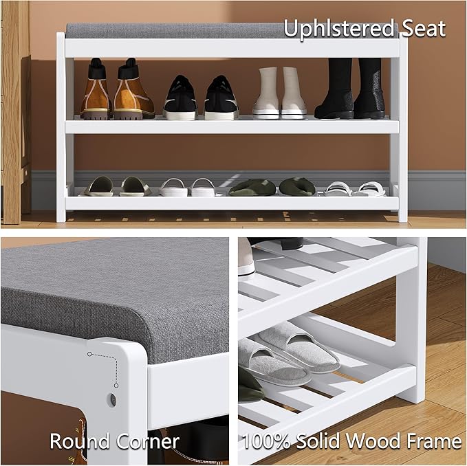 Shoe Bench Entryway, 100% Solid Solid Wood Shoe Rack Bench - Image 5