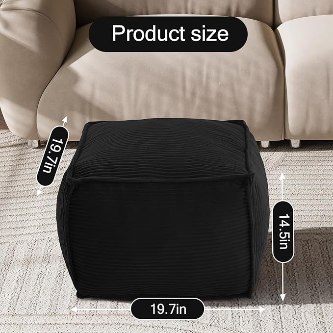 MeMoreCool Stuffed Pouf Ottoman Foot Rest Square, Corduroy Floor Pouf Foot Stool - Image 2