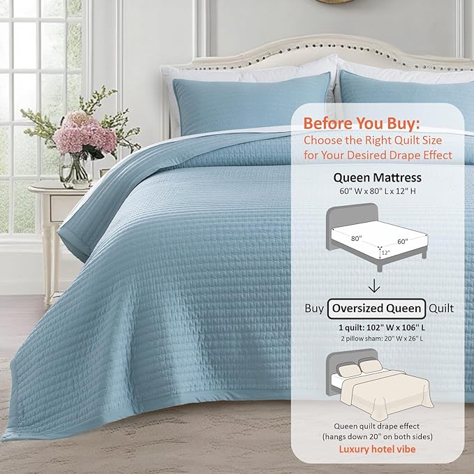 KASENTEX Oversized Queen Quilt Set 102"x106" – Soft Washed 3-Layer Lightweight - Image 3