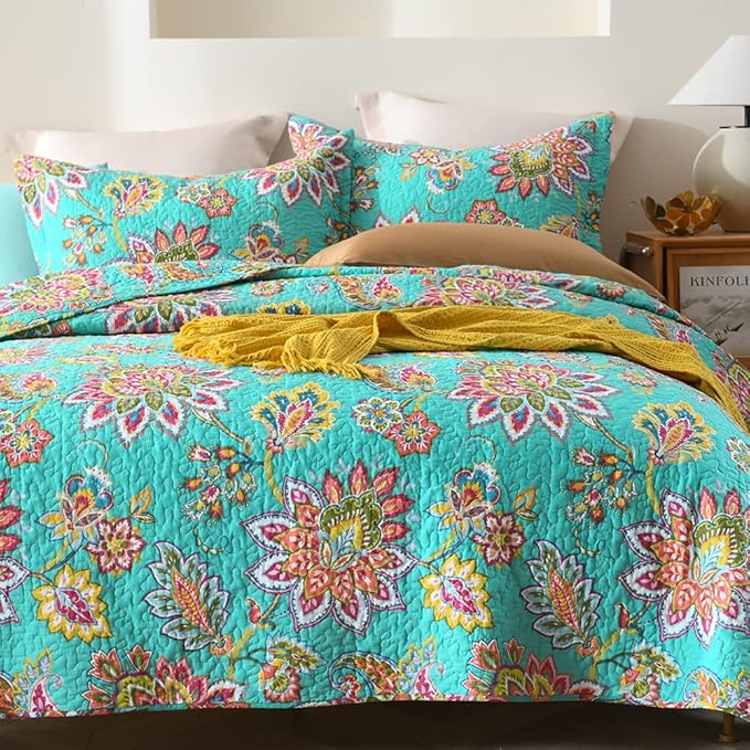 Cotton Bedspread Quilt Sets Reversible Bedding Coverlet Sets Comforter Paisley - Image 5