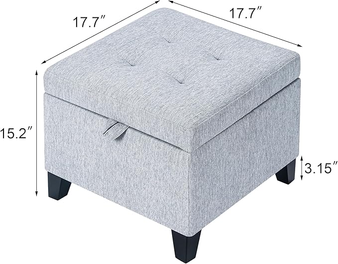 Adeco 18 Inch High Cube Ottoman Storage, Linen Chair Foot Stools, Upholstered - Image 3