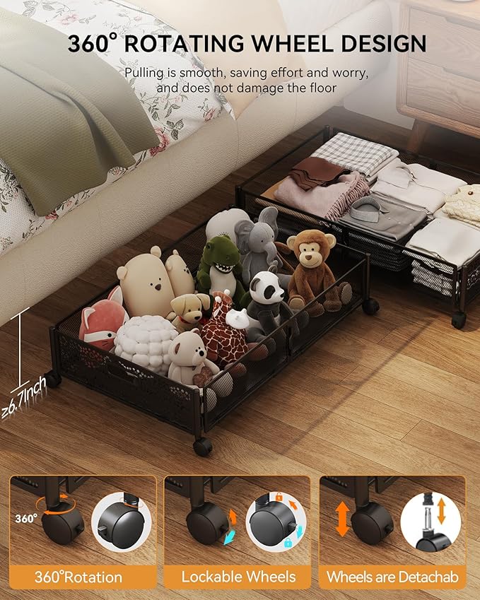 Under Bed Storage with Wheels, Foldable Pattern Carved Metal Under The Bed - Image 4