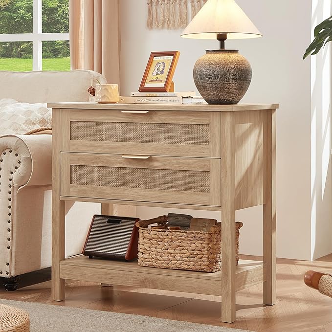 LEYAOYAO 31.5" Wide Rattan Night Stand, Oversized Large Boho Nightstand by LEYAOYAO-Findtheshiningpointofyourideallife%EF%BC%81