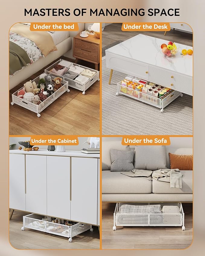 Under Bed Storage with Wheels, Foldable Pattern Carved Metal Under The Bed - Image 2