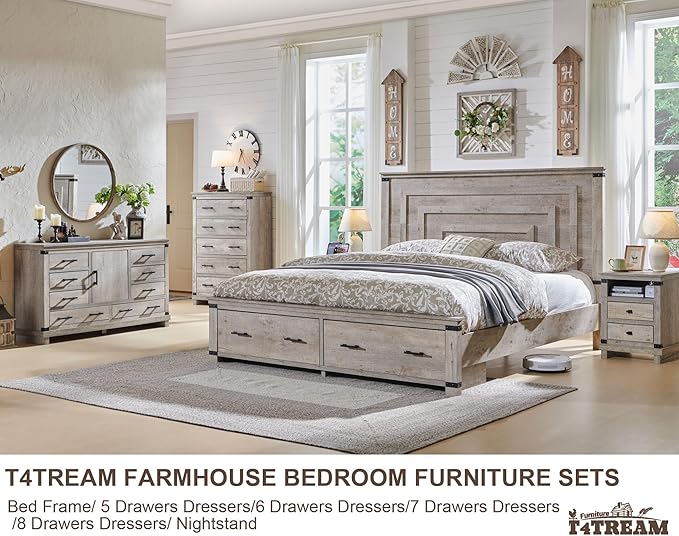 T4TREAM Farmhouse Queen Size Bed Frame - Image 3