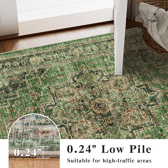 4x6 Area Rug for Bedroom Machine Washable Low Pile Vintage Distressed Rugs - Image 5