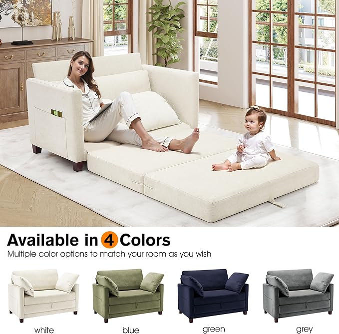 51" Loveseat Sleeper Sofa Bed, Chenille Convertible Floor Sofa Bed - Image 7