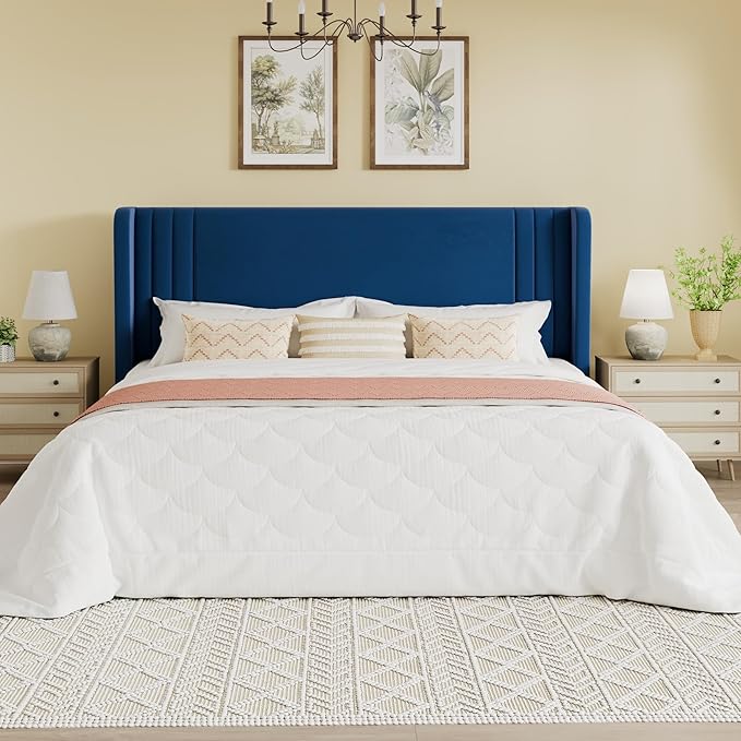 SHA CERLIN King Size Velvet Upholstered Platform Bed Frame - Image 3
