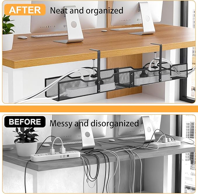 No Drill Under Desk Cable Management Tray, Extended-Length Metal Mesh Wire - Image 5