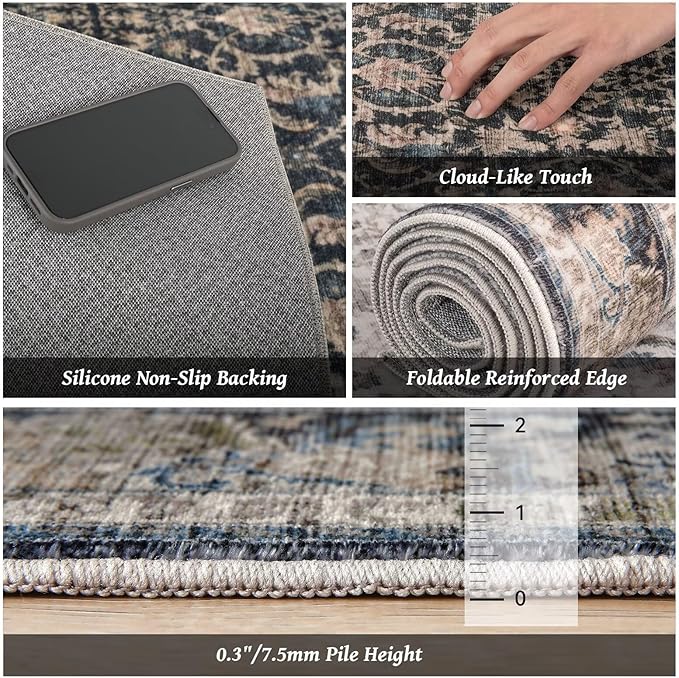 Washable 10x14 Area Rugs for Living Room, Boho Non-Slip Vintage Distress Large - Image 5