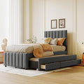 Twin Size Bed Frame with Trundle Bed and Storage Drawers, Linen Upholstered Bed by Bellemave