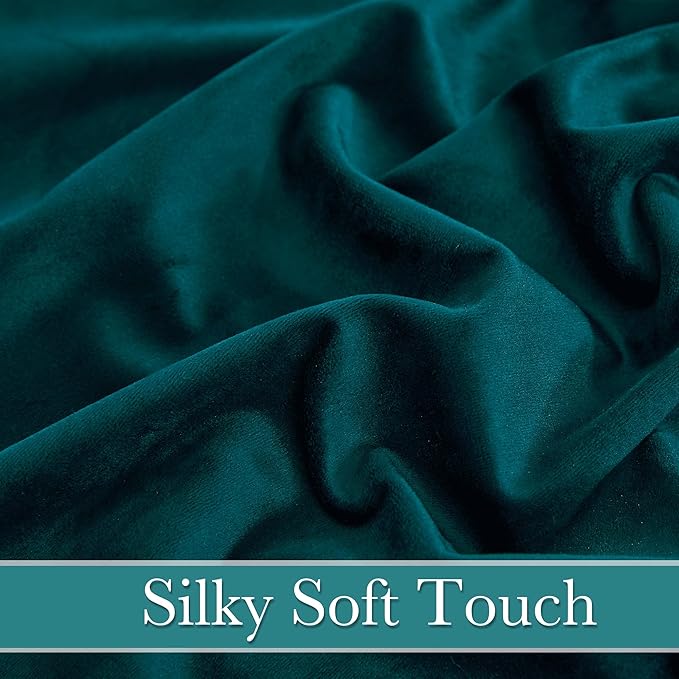 RYB HOME Teal Velvet Curtains 94 inches, Back Tab Soft Fabric Room Darkening - Image 5