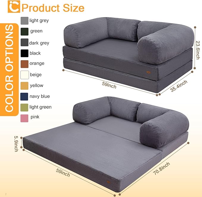 COMAX Futon Sofa Bed, 4-in-1 Floor Foldable Sofa Couch Queen - Image 2