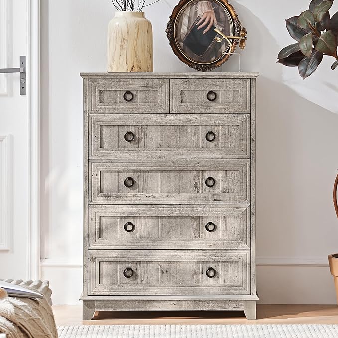6 Drawer Dressers & Chest of Drawers, Farmhouse Vintage Oak Dresser - Image 3