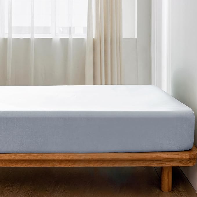 MooMee Fitted Bottom Sheet Only 100% Washed Cotton Linen Like Textured - Image 2