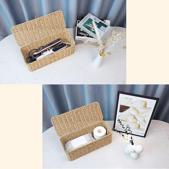 BROWNLILY Cable Management Box, Rattan Style Cord Organizer - Image 7