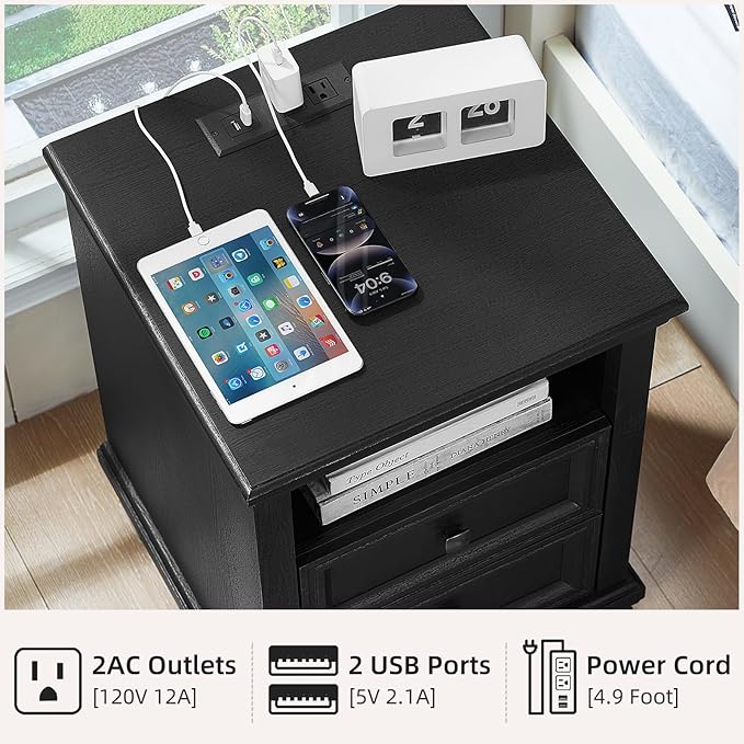 SAVOR LIFE Farmhouse Nightstand Set of 2 - Image 4