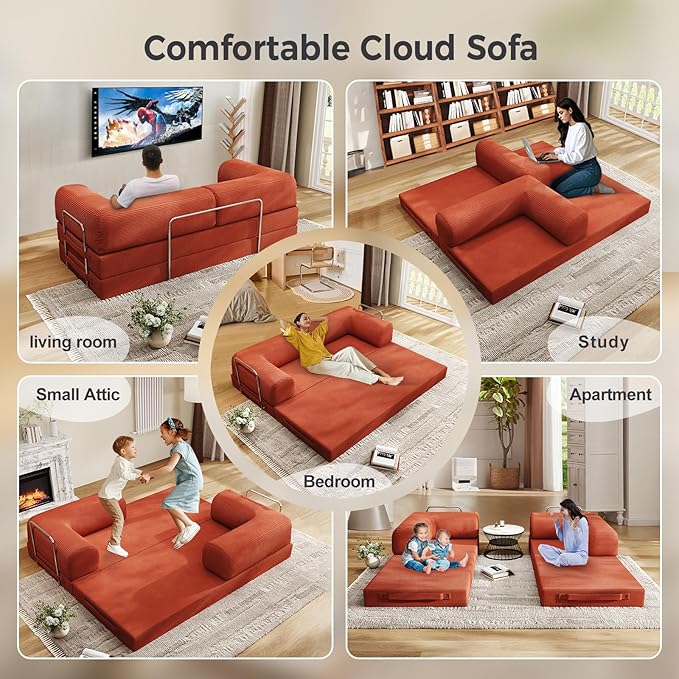 5-in-1 Folding Convertible Sofa Bed, 78 Inch Oversized Corduroy Upholstered - Image 3
